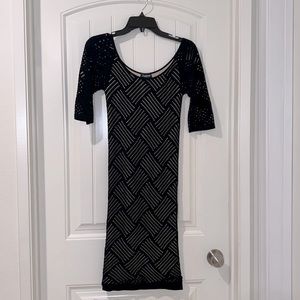 Bebe black and nude mesh Bodycon Fitted Dress size M/L